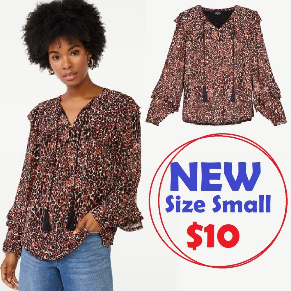 NEW Size Small animal print ruffle flower tunic top shirt long sleeve EASTER